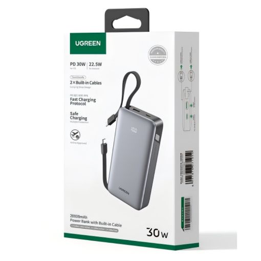 Εικόνα της Power Bank Ugreen PB528 20000mAh USB-C/USB-A with Built-in Cable 30W Grey 55985B