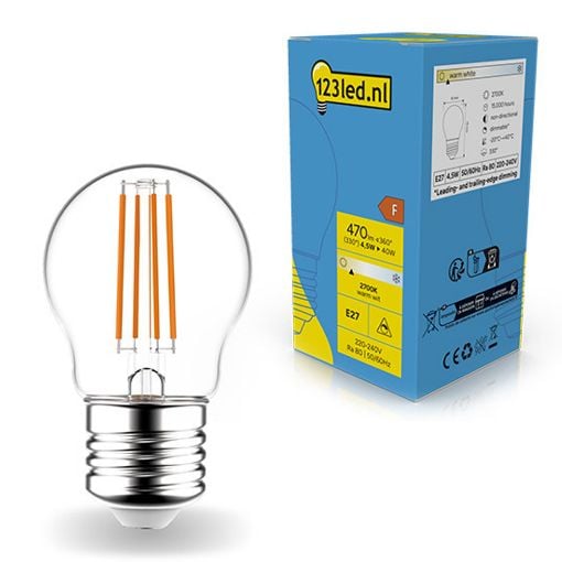 Εικόνα της Λάμπα LED 123LED E27 G45 Filament 2700K 470lm 4.5W Warm White