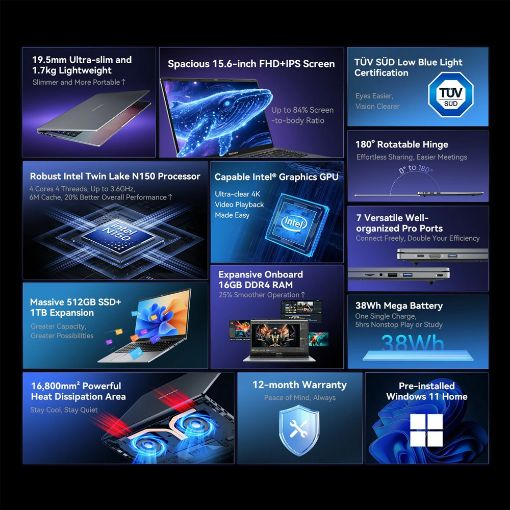 Εικόνα της Laptop Blackview AceBook 6 15.6" Intel Ν150 16GB 256GB SSD Win11 Home (US Keyboard) Stellar Grey