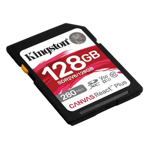 Εικόνα της Κάρτα Μνήμης SDXC Kingston Canvas React Plus 128GB Class 10 UHS-II U3 SDR2V6/128GB