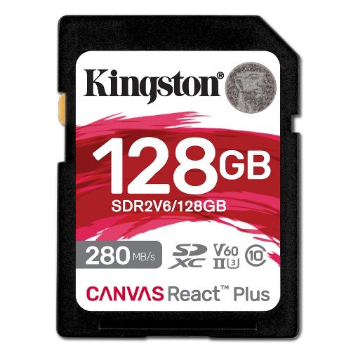 Εικόνα της Κάρτα Μνήμης SDXC Kingston Canvas React Plus 128GB Class 10 UHS-II U3 SDR2V6/128GB