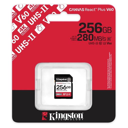 Εικόνα της Κάρτα Μνήμης SDXC Kingston Canvas React Plus 256GB Class 10 UHS-II U3 SDR2V6/256GB