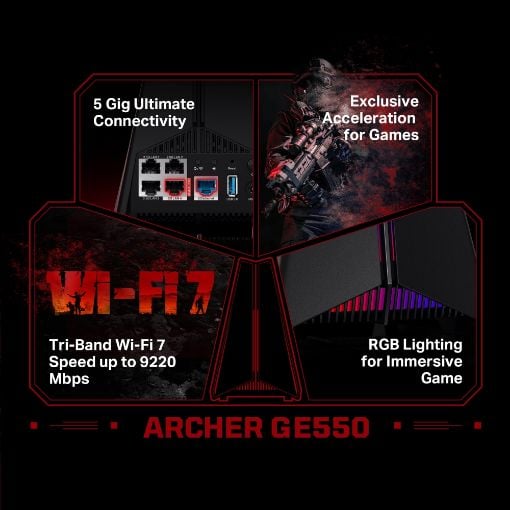 Εικόνα της Gaming Router TP-Link Archer GE550 BE9300 Tri-Band Wi-Fi 7 Black