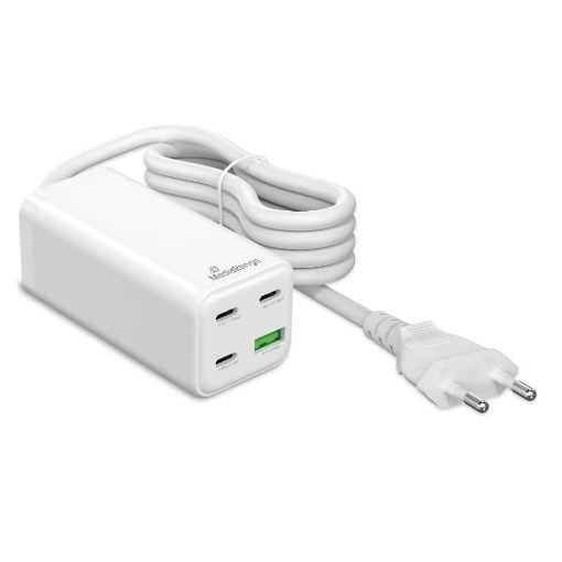 Εικόνα της Φορτιστής MediaRange 100W GaN 3x USB-C & USB-A με Καλώδιο 1.5m White MRMA124