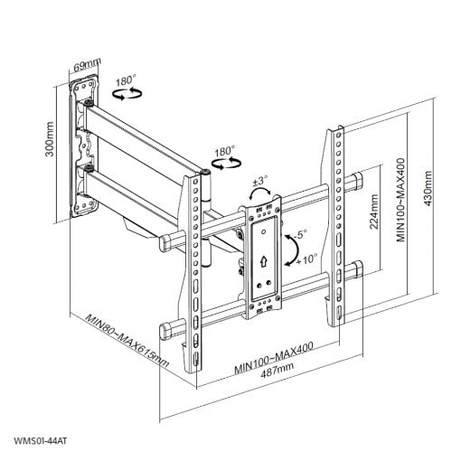 Εικόνα της Επιτοίχια Βάση Τηλεόρασης Focus Mount X-Long Extension Arm 23-65" WMS01-44AT