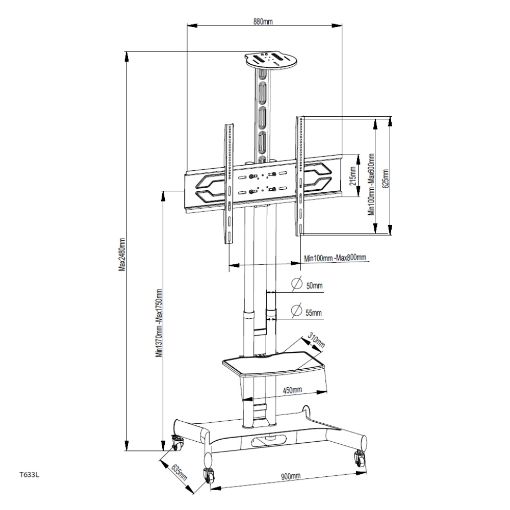 Εικόνα της Τροχήλατη Βάση Τηλεόρασης Focus Mount Heavy‑Duty 42-85" T633L