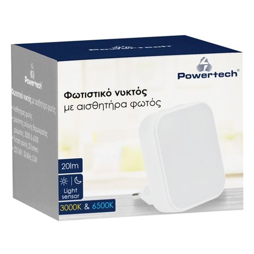 Εικόνα της Επιτοίχιο Φωτιστικό Νυκτός Powertech 3000-6500K με Αισθητήρα Φωτός White PT-1045
