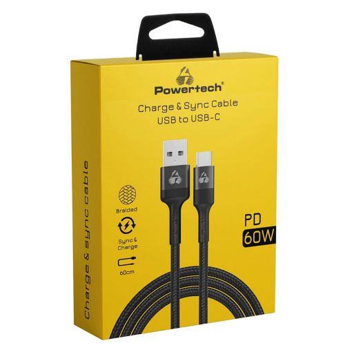 Εικόνα της Καλώδιο Powertech USB-A Male to USB-C Male 60W 0.6m Black PTR-0129