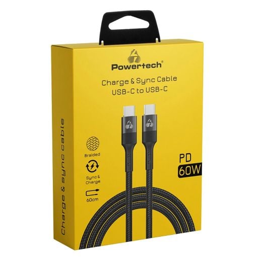 Εικόνα της Καλώδιο Powertech USB-C Male to USB-C Male 60W 0.6m Black PTR-0131