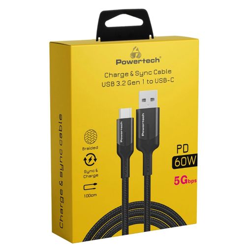 Εικόνα της Καλώδιο Powertech USB-A Male to USB-C Male 5Gbps 60W 1m Black PTR-0134