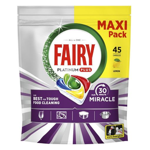 Εικόνα της Κάψουλες Πλυντηρίου Πιάτων Fairy Platinum Plus Miracle Lemon Maxi Pack 45τμχ
