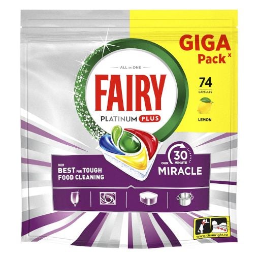 Εικόνα της Κάψουλες Πλυντηρίου Πιάτων Fairy Platinum Plus Miracle Lemon Giga Pack 74τμχ