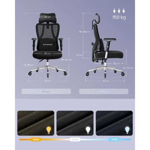 Εικόνα της Καρέκλα Γραφείου Songmics Mesh 70x70x112-136cm Black OBN067BH01