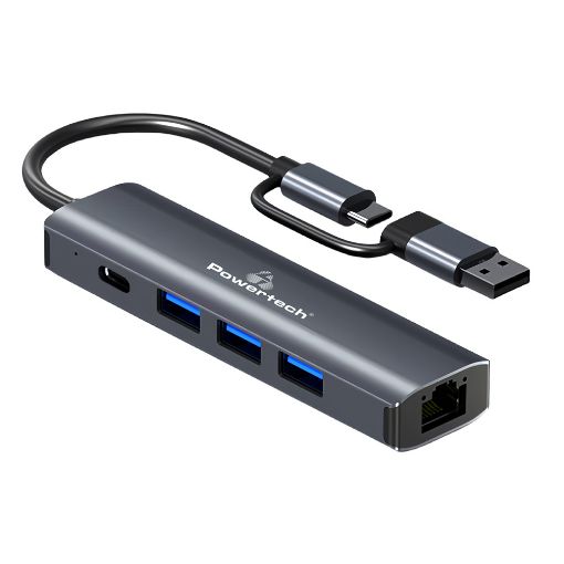 Εικόνα της USB Hub Powertech 5-in1 USB-A/USB-C + RJ45 Grey PTR-0150