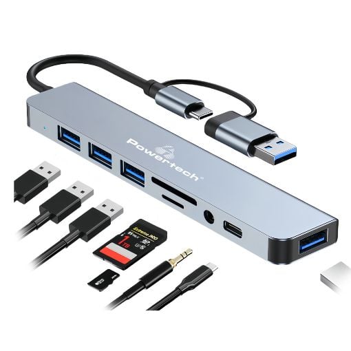 Εικόνα της USB Hub Powertech 8-in-1 USB-A/USB-C Grey PTR-0151