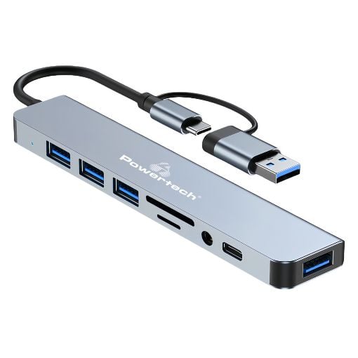 Εικόνα της USB Hub Powertech 8-in-1 USB-A/USB-C Grey PTR-0151