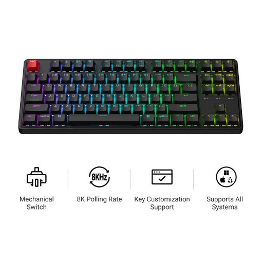 Εικόνα της Πληκτρολόγιο Keychron C3 Pro 8K QMK Custom TKL Wired RGB Hot-Swappable Red Switches (US) Black C3PX-H1