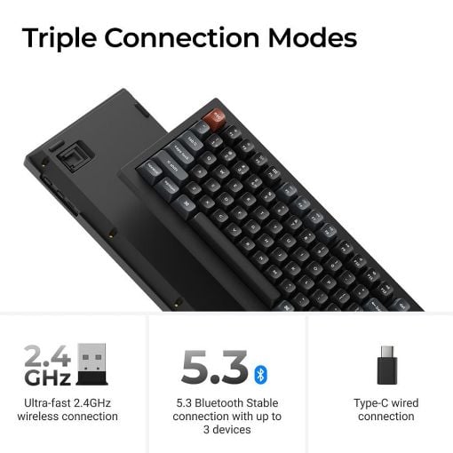 Εικόνα της Πληκτρολόγιο Keychron V1 Ultra 8K QMK/VIA Custom Wireless RGB Hot-Swappable Brown Switches (US) Black V1U-D3