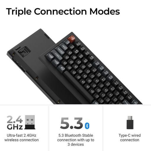 Εικόνα της Πληκτρολόγιο Keychron V1 Ultra 8K QMK/VIA Custom Wireless RGB Hot-Swappable Banana Switches (US) Black V1U-D4