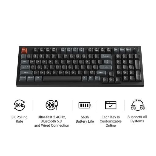 Εικόνα της Πληκτρολόγιο Keychron V5 Ultra 8K QMK/VIA Custom Wireless RGB Hot-Swappable Red Switches (US) Black V5U-D1