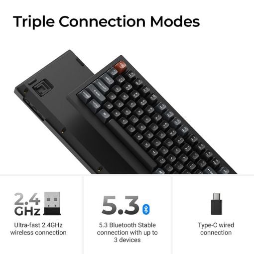 Εικόνα της Πληκτρολόγιο Keychron V5 Ultra 8K QMK/VIA Custom Wireless RGB Hot-Swappable Brown Switches (US) Black V5U-D3