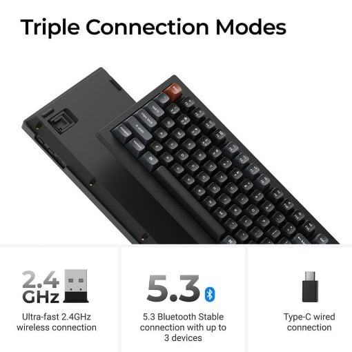 Εικόνα της Πληκτρολόγιο Keychron V5 Ultra 8K QMK/VIA Custom Wireless RGB Hot-Swappable Banana Switches (US) Black V5U-D4