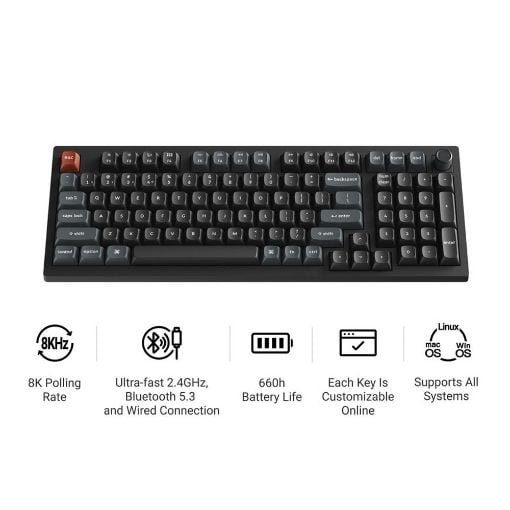 Εικόνα της Πληκτρολόγιο Keychron V5 Ultra 8K QMK/VIA Custom Wireless RGB Hot-Swappable Banana Switches (US) Black V5U-D4
