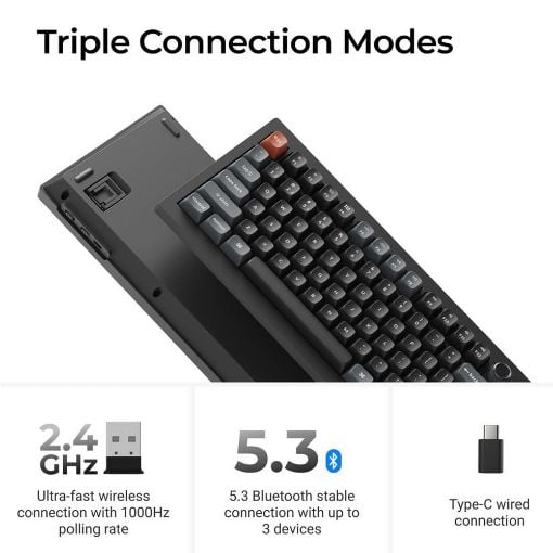 Εικόνα της Πληκτρολόγιο Keychron V6 Ultra QMK/VIA 8K Custom Wireless RGB Hot-Swappable Red Switches (US) Black V6U-D1