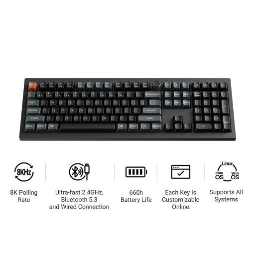 Εικόνα της Πληκτρολόγιο Keychron V6 Ultra QMK/VIA 8K Custom Wireless RGB Hot-Swappable Red Switches (US) Black V6U-D1