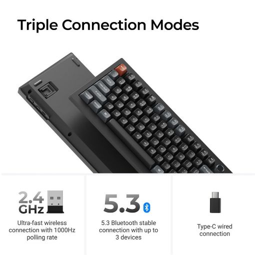 Εικόνα της Πληκτρολόγιο Keychron V6 Ultra QMK/VIA 8K Custom Wireless RGB Hot-Swappable Banana Switches (US) Black V6U-D4