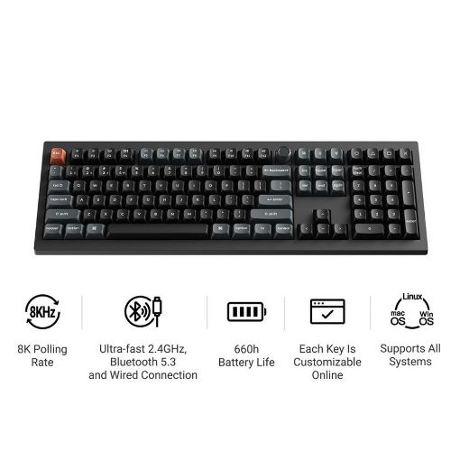 Εικόνα της Πληκτρολόγιο Keychron V6 Ultra QMK/VIA 8K Custom Wireless RGB Hot-Swappable Banana Switches (US) Black V6U-D4