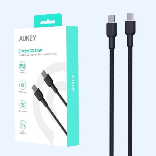 Εικόνα της Καλώδιο Aukey USB-C Male to USB-C Male 1m 60W Black CB-NCC1