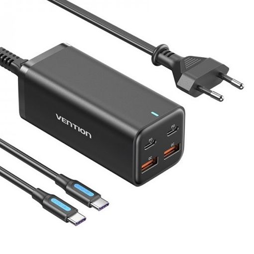 Εικόνα της Φορτιστής Vention GaN 2x USB-C & 2x USB-A 100W/18W Black FBSBG-EU