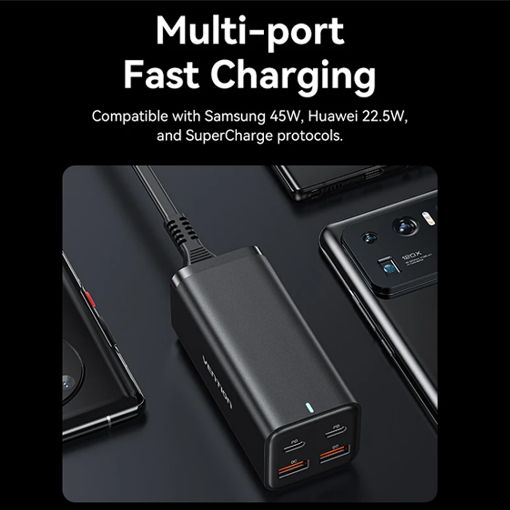 Εικόνα της Φορτιστής Vention GaN 2x USB-C & 2x USB-A 100W/18W White FBSWG-EU