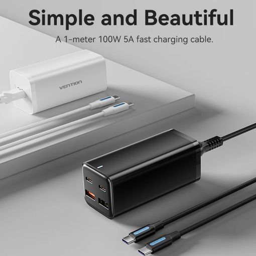 Εικόνα της Φορτιστής Vention GaN 2x USB-C & 2x USB-A 100W/18W White FBSWG-EU