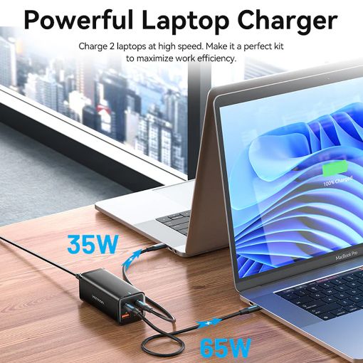Εικόνα της Φορτιστής Vention GaN 2x USB-C & 2x USB-A 100W/18W White FBSWG-EU