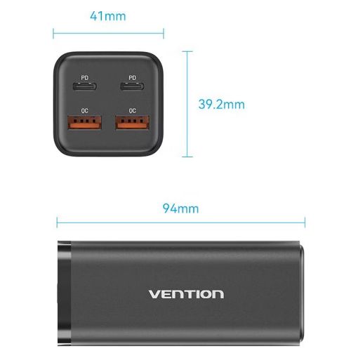 Εικόνα της Φορτιστής Vention GaN 2x USB-C & 2x USB-A 100W/18W White FBSWG-EU