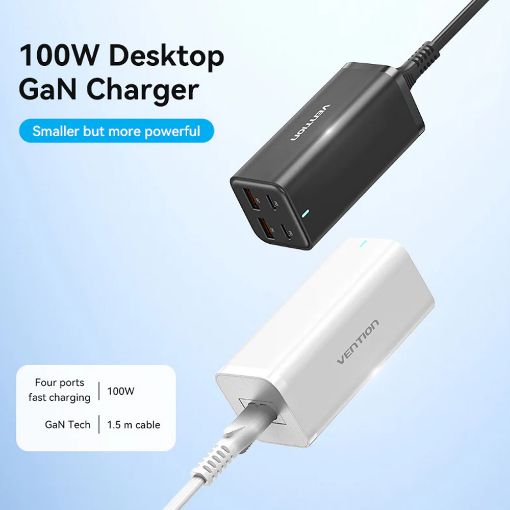 Εικόνα της Φορτιστής Vention GaN 2x USB-C & 2x USB-A 100W/18W White FBSWG-EU