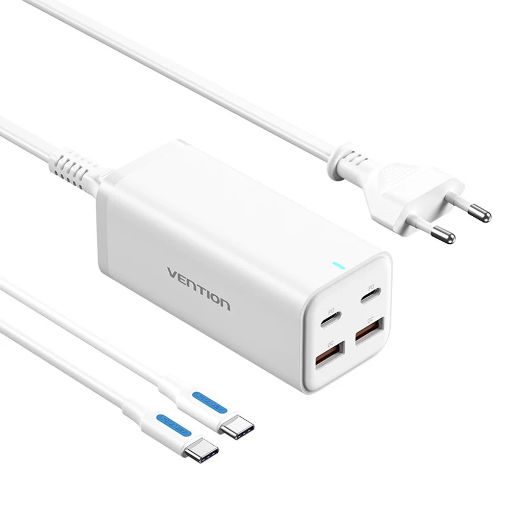 Εικόνα της Φορτιστής Vention GaN 2x USB-C & 2x USB-A 100W/18W White FBSWG-EU