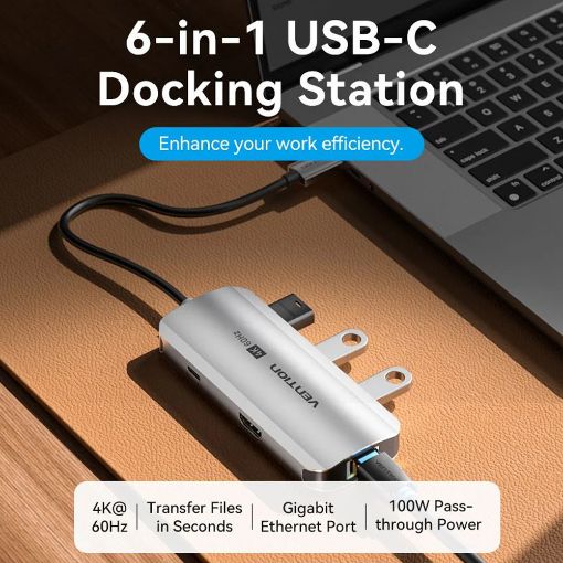 Εικόνα της Docking Station Vention 6-in-1 USB-C 4K Gray TOOHB