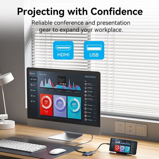 Εικόνα της Docking Station Vention 7-in-1 USB-C PD 4K 100W Gray TOPHB
