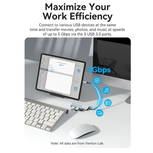Εικόνα της Docking Station Vention 7-in-1 USB-C PD 4K 100W Gray TOPHB