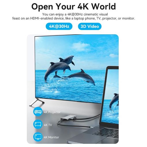 Εικόνα της Docking Station Vention 7-in-1 USB-C PD 4K 100W Gray TOPHB