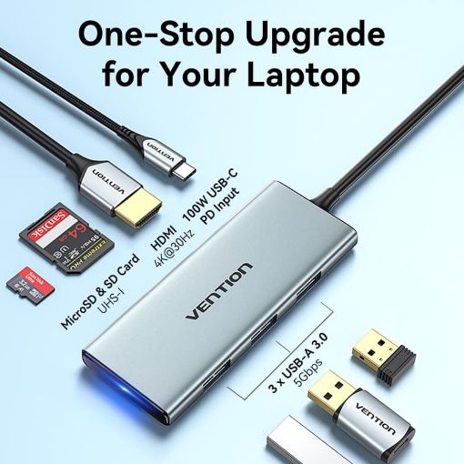 Εικόνα της Docking Station Vention 7-in-1 USB-C PD 4K 100W Gray TOPHB