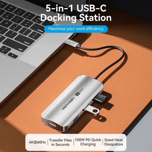 Εικόνα της Docking Station Vention 5-in-1 USB-C PD 4K 100W Gray TQDHB