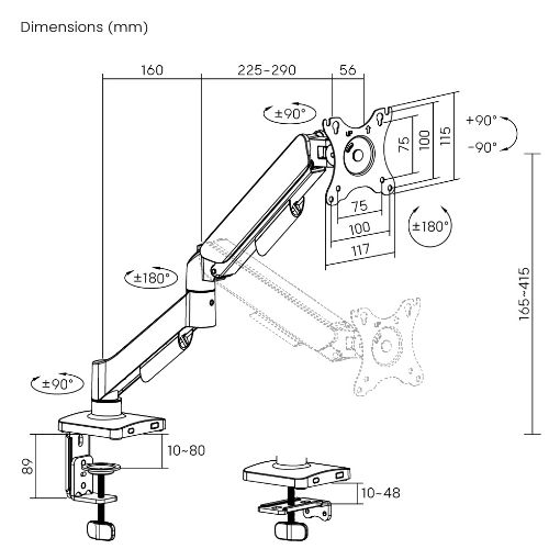 Εικόνα της Monitor Arm Powertech 17-32" Tilt / Swivel / Rotate Black PT-1424
