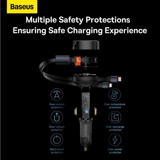 Εικόνα της Φορτιστής Αυτοκινήτου Baseus Enjoyment Retractable 2-in1 με Ενσωματωμένα Καλώδια USB-C/Lightning 30W Black CGTX000001