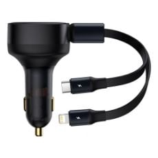Εικόνα της Φορτιστής Αυτοκινήτου Baseus Enjoyment Retractable 2-in1 με Ενσωματωμένα Καλώδια USB-C/Lightning 30W Black CGTX000001
