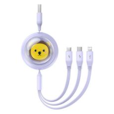 Εικόνα της Καλώδιο Baseus Leo Retractable USB-A to USB-C/MicroUSB/Lightning 3.5A 1.1m Purple P10362900511-00