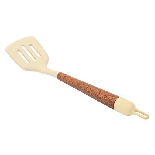 Εικόνα της Σπάτουλα Τρυπητή Estia Allure Σιλικόνης 34cm Ivory με Ξύλινη Λαβή 01-37185